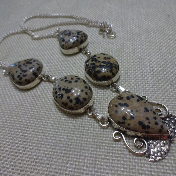 National DALMATION JASPER Handmade Sterling 925 Necklace Size 20" #466C - Picture 1 of 3